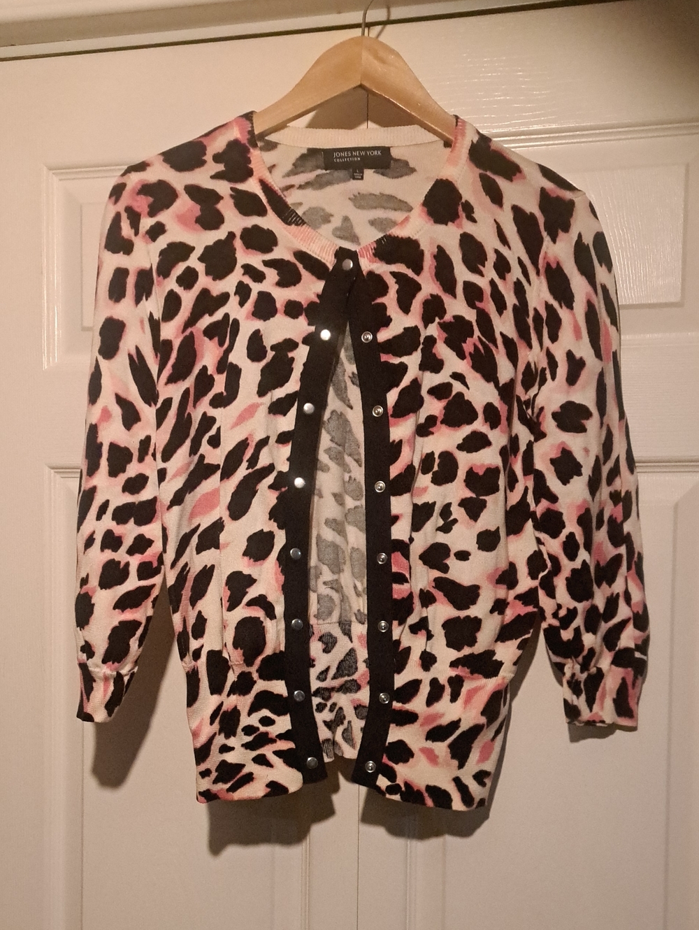 🎀Jones New York-Pink Leopard-Print Classy woman Cardigan